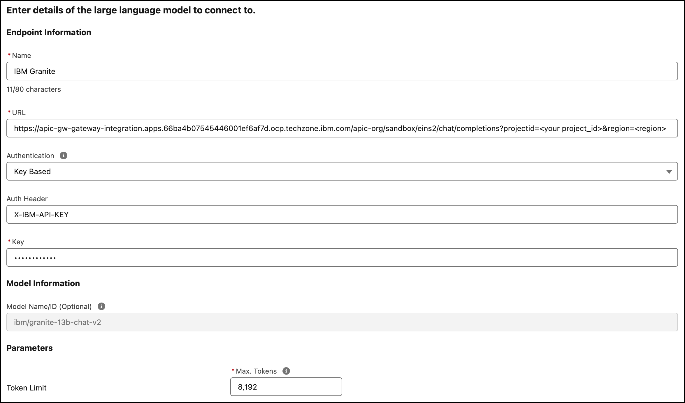 Example IBM Granite connection